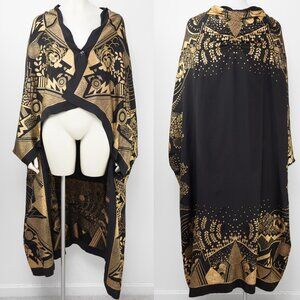 Ralph Lauren Vintage Silk Embroidered Kimono Black Label Black Gold One Size